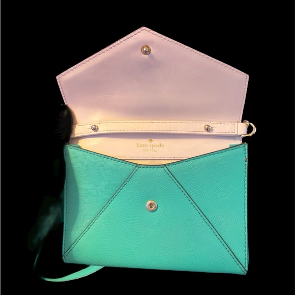 Perfect condition turquoise leather Kate Spade Cedar Street Envelope Crossbody - Picture 3 of 6